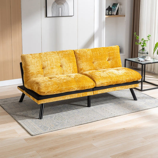 Coral Convertible Sofa Bed with Metal Legs - Yellow Chenille