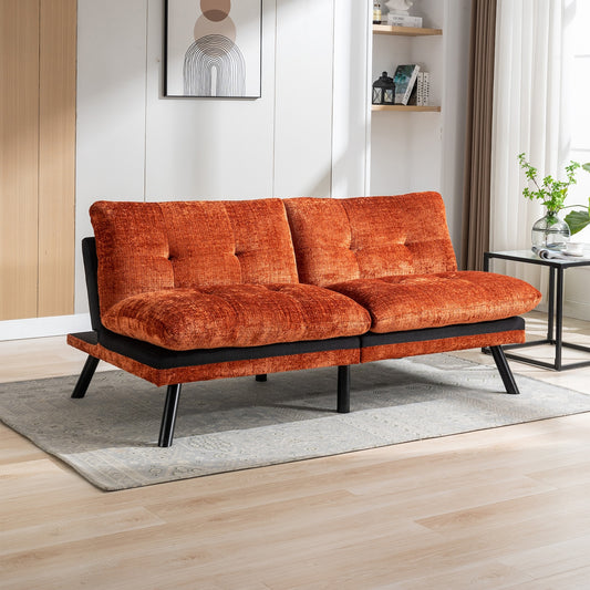 Coral Convertible Sofa Bed with Metal Legs - Orange Chenille