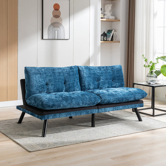 Coral Convertible Sofa Bed with Metal Legs - Blue Chenille