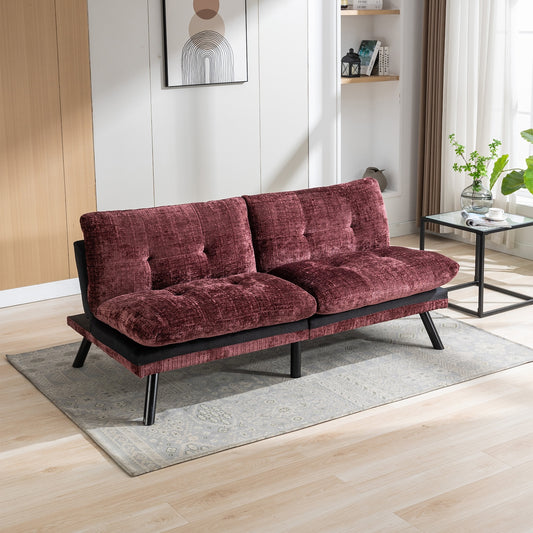 Coral Convertible Sofa Bed with Metal Legs - Wine Red Chenille