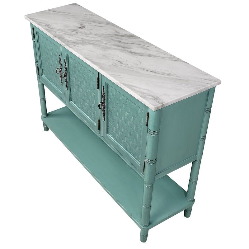 Fusion Farmhouse Style Entryway Cabinet with Faux Stone Top - Green