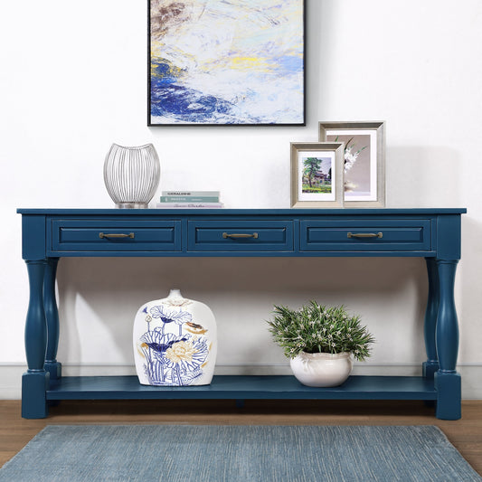 Holloway 63" Wooden Console Stable with 3 Drawers - Navy Blue