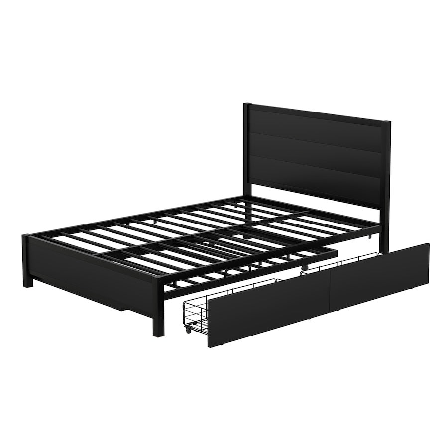 Elementa Full Size Metal Platform Bed with Trundle & Storage