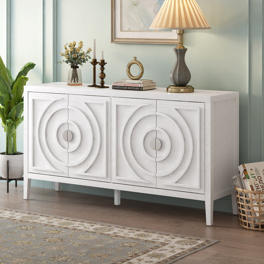 Cade Retro Sideboard with Circular Groove Design - White