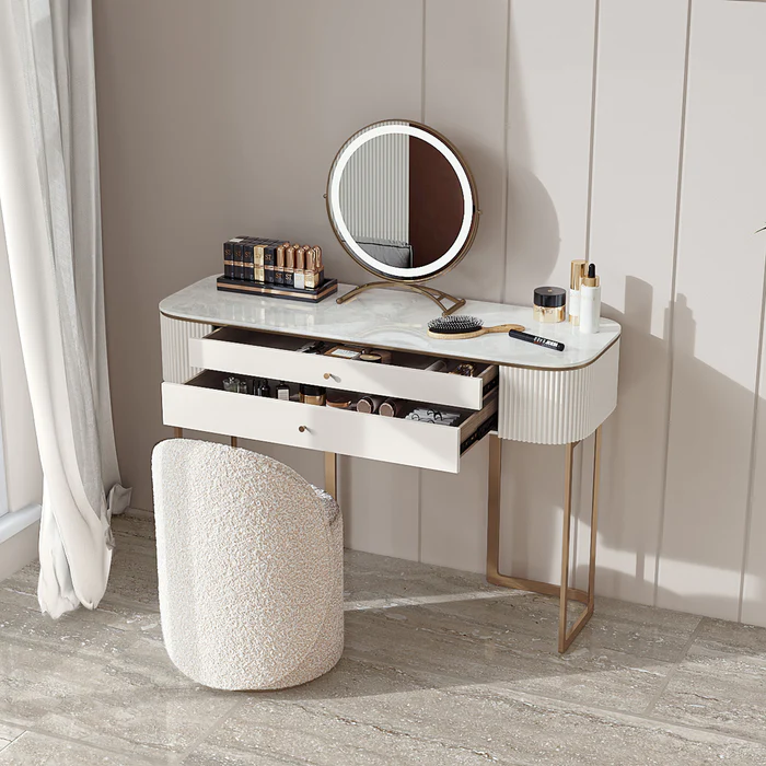 Lila 2-Drawer Vanity with Sintered Stone Top - White & Gold