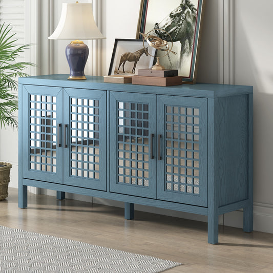 Sonora Retro Mirrored Sideboard with Closed Grain Pattern - Antique Blue