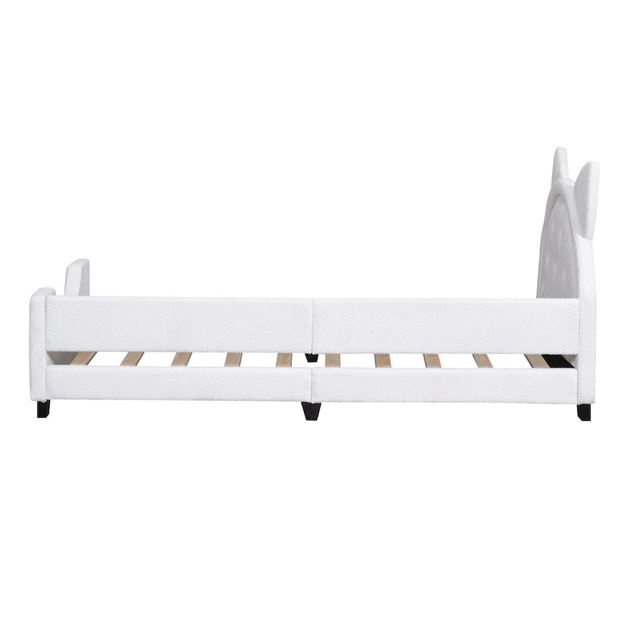 Masha Twin Platform Bed with Cartoon Ears - White Teddy Fleece