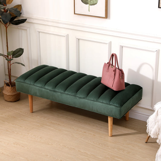 Channel Tufted Entryway Bench with Shoe Rack - Green Velvet