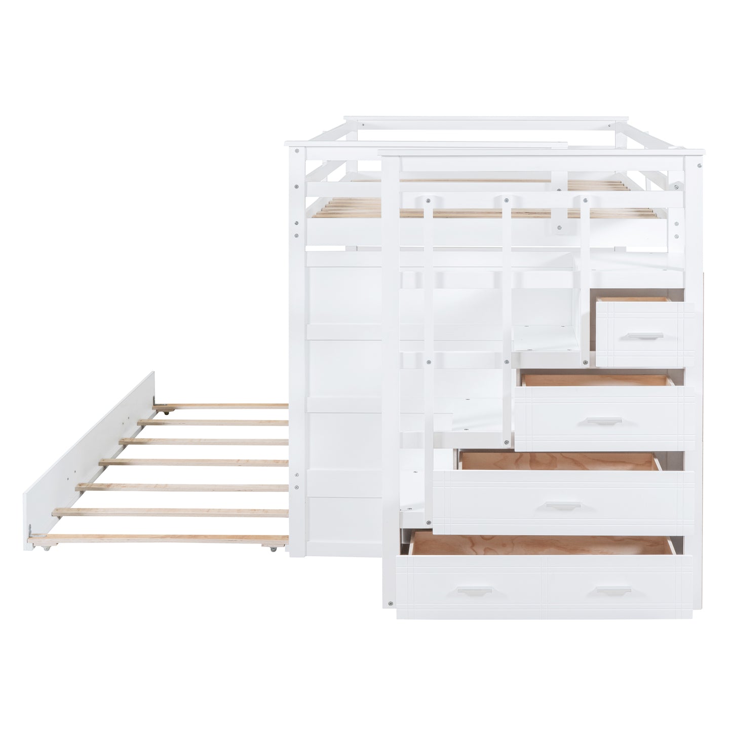 Full over Full Bunk Bed with Twin Size Trundle and Staircase - White - detail view 8