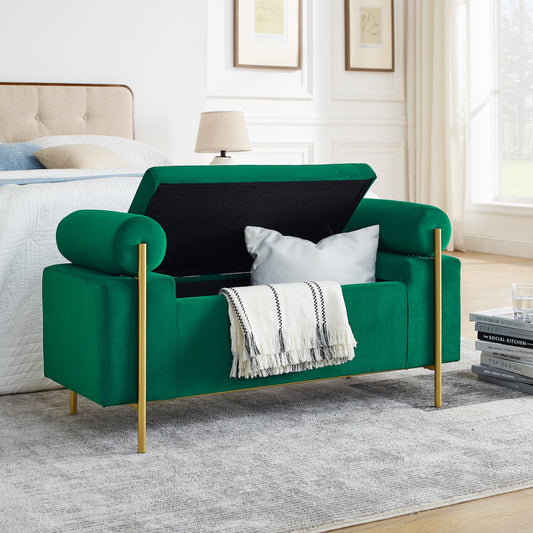 Holloway Contemporary Linen Storage Bench - Green & Gold