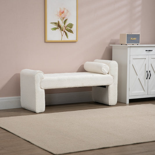 Serene Modern Boucle Upholstered Bench - Beige