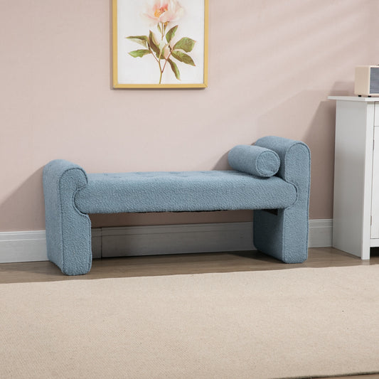 Serene Modern Boucle Upholstered Bench - Light Blue