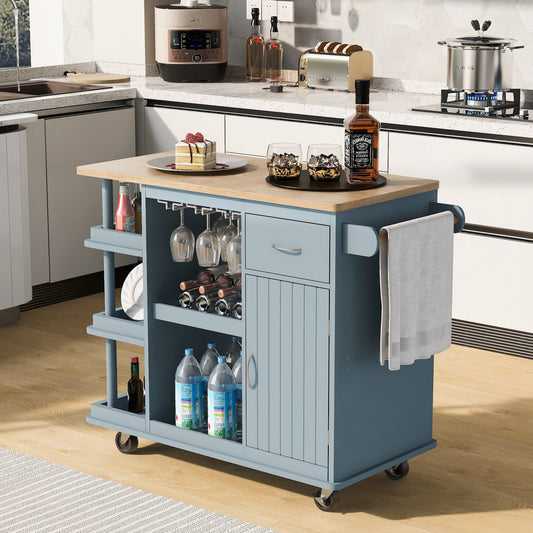 K&K Kitchen Island Cart with 2 Drawers & Open Shelves - Blue