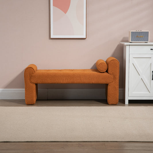 Serene Modern Boucle Upholstered Bench - Orange