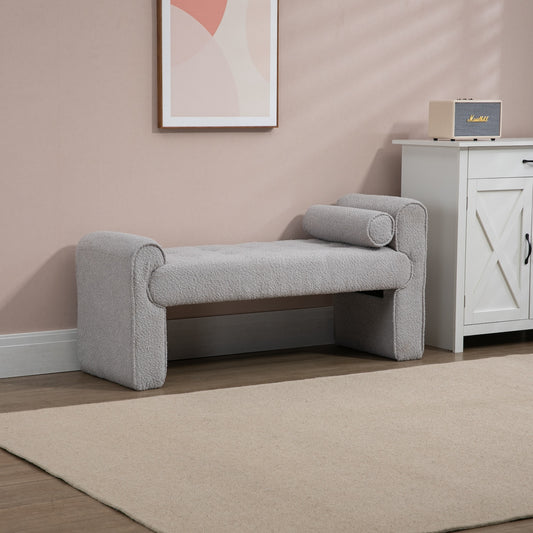 Serene Modern Boucle Upholstered Bench - Gray