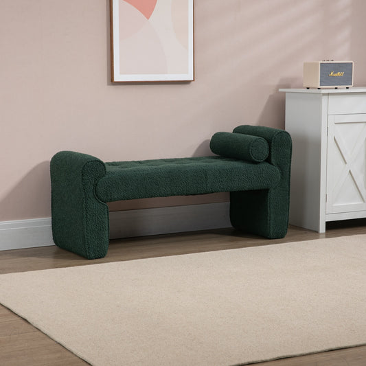Serene Modern Boucle Upholstered Bench - Emerald Green