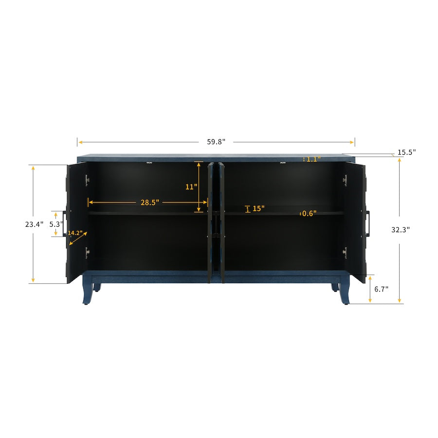 Zrun Modern Cabinet with Striped Design in Antique Navy Blue