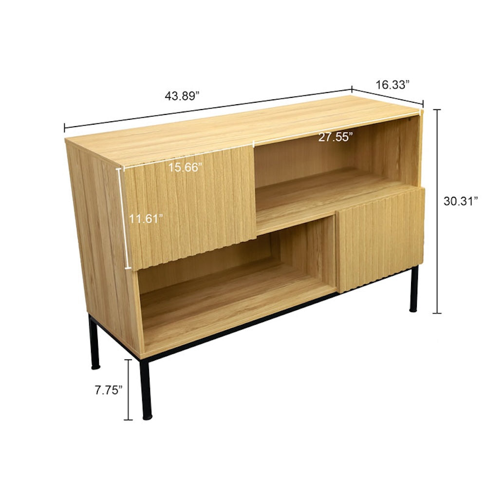 Vista Modern Cabinet with Open Storage - Oak