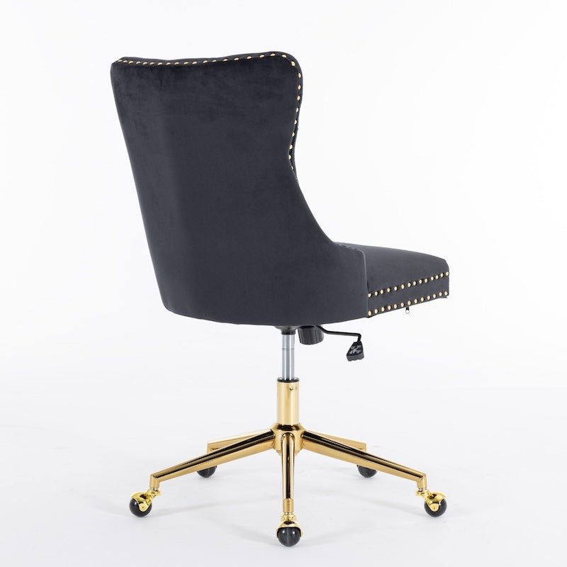 Astral Tufted Velvet Office Chair with Gold Base & Studs - Black