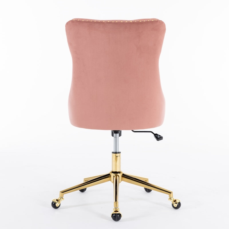 Astral Tufted Velvet Office Chair with Gold Base & Studs - Pink