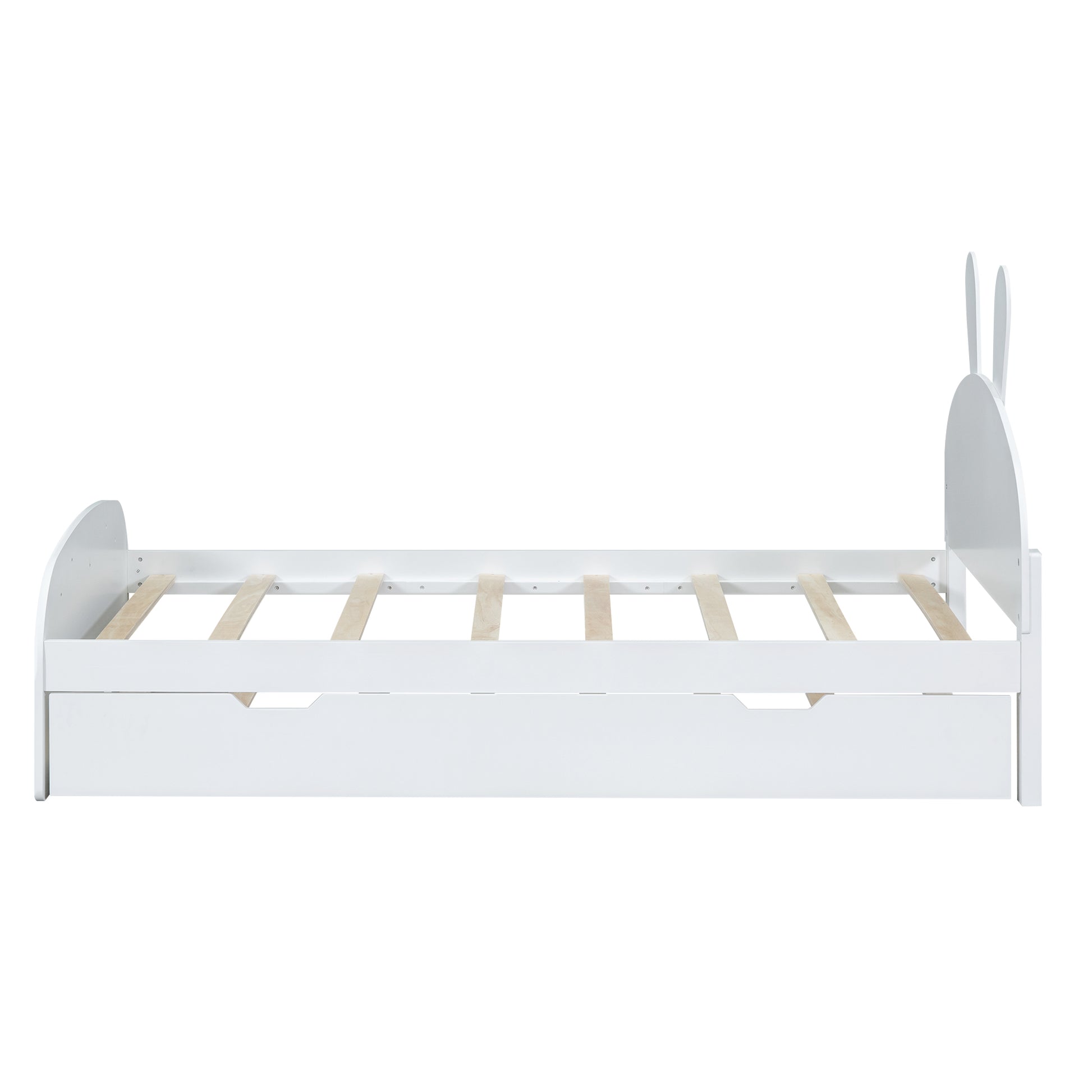 Buggs Twin Size Upholstered Platform Bed with Trundle - White