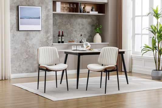 Samson Mid-Century Modern Bentwood Dining Chairs - White & Walnut
