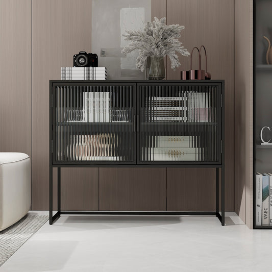 Milestone Modern Black Accent Cabinet with Glass Doors