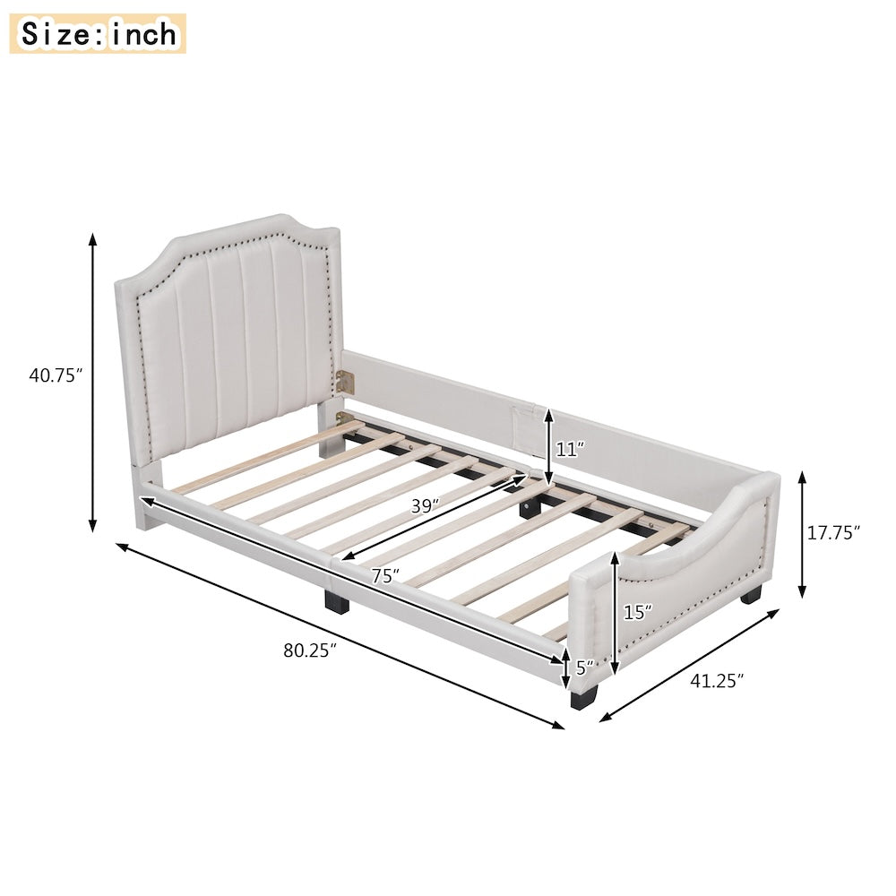 Flicker Twin Size Upholstered Platform Bed - Beige