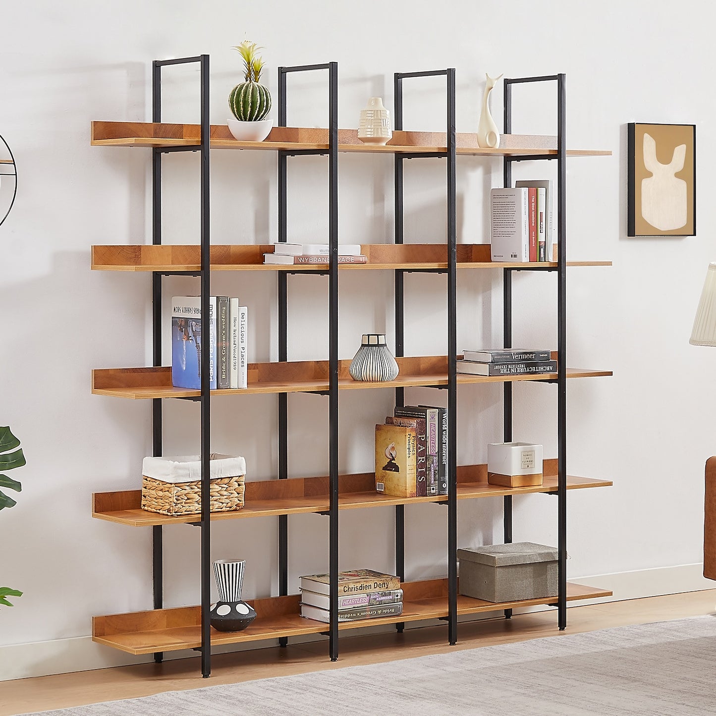 BY Vintage Industrial Style 5-Tier Bookcase - Black & Brown