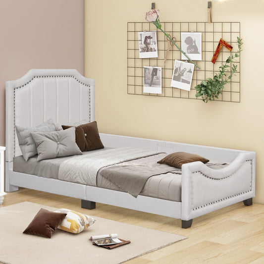 Flicker Twin Size Upholstered Platform Bed - Beige