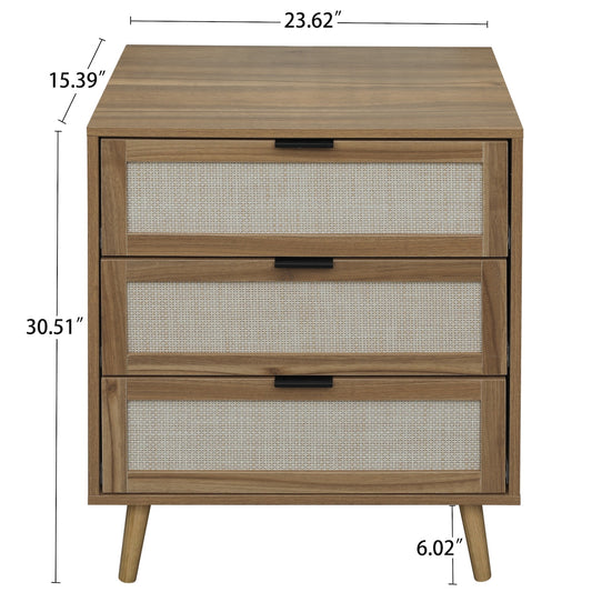 Milestone Retro Style 3-drawer Cabinet with Rattan Fronts - Walnut