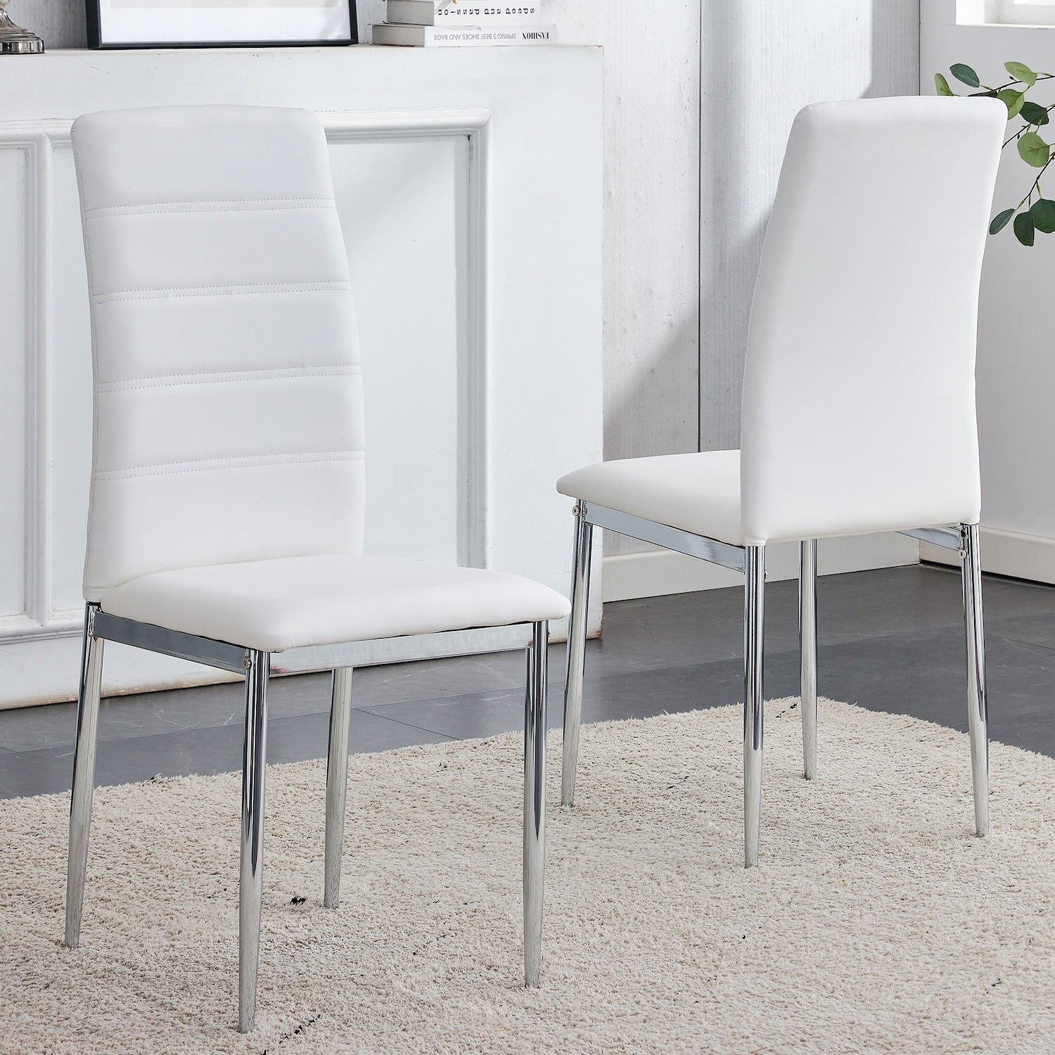 Droom Modern PU Leather High Back Dining Side Chair - White