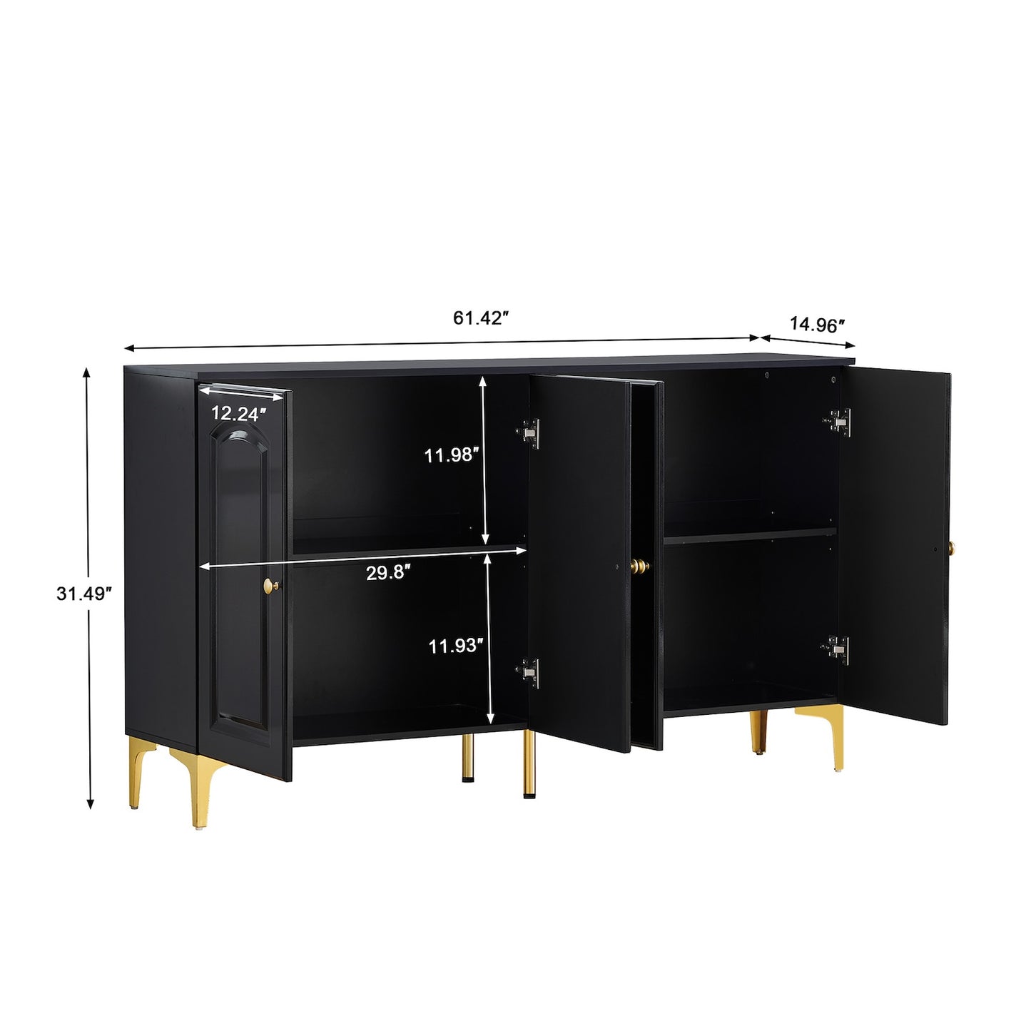 Afon 4-door Accent Cabinet with Gold Legs - Black