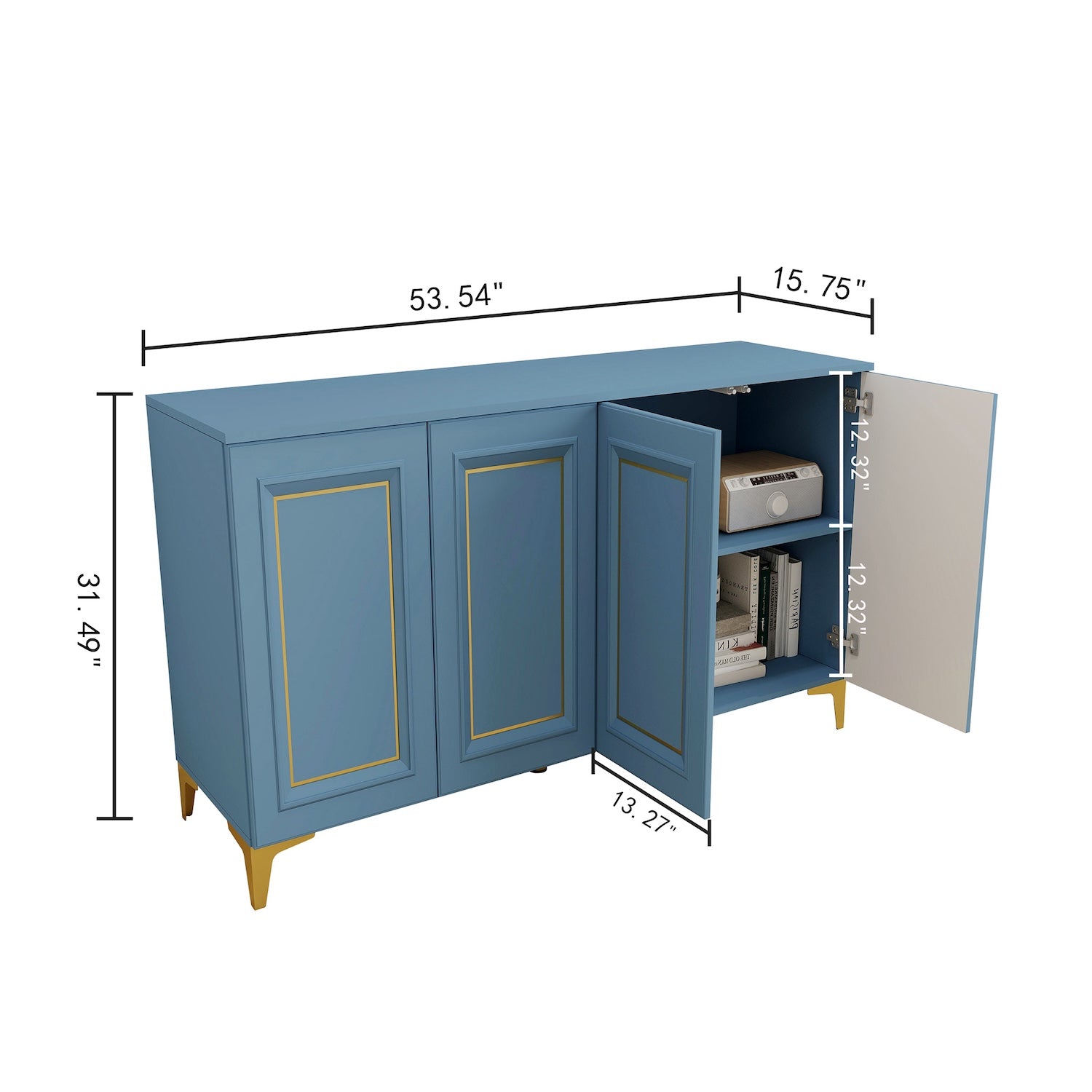 Jadyn 4-Door Accent Cabinet - Blue & Gold