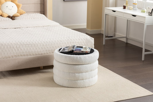 DG Collection Modern Boucle Storage Ottoman - Ivory