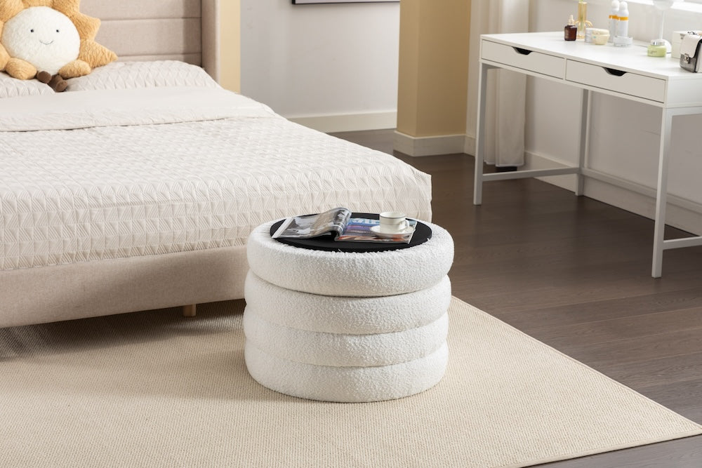 DG Collection Modern Boucle Storage Ottoman - Ivory