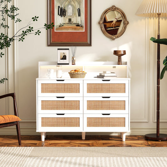 Spribung White & Rattan Sideboard Cabinet with LED Lights