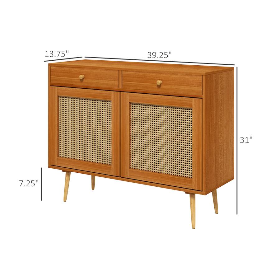 Serene Boho Style Accent Cabinet - Light Brown & Rattan