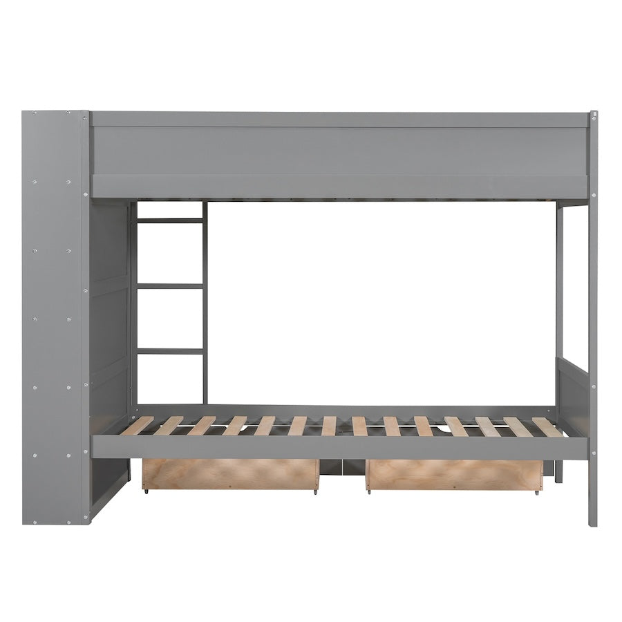 Gala Twin over Twin Bunk Bed with 2 Drawers & Cabinet - Gray