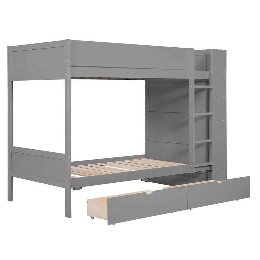 Gala Twin over Twin Bunk Bed with 2 Drawers & Cabinet - Gray