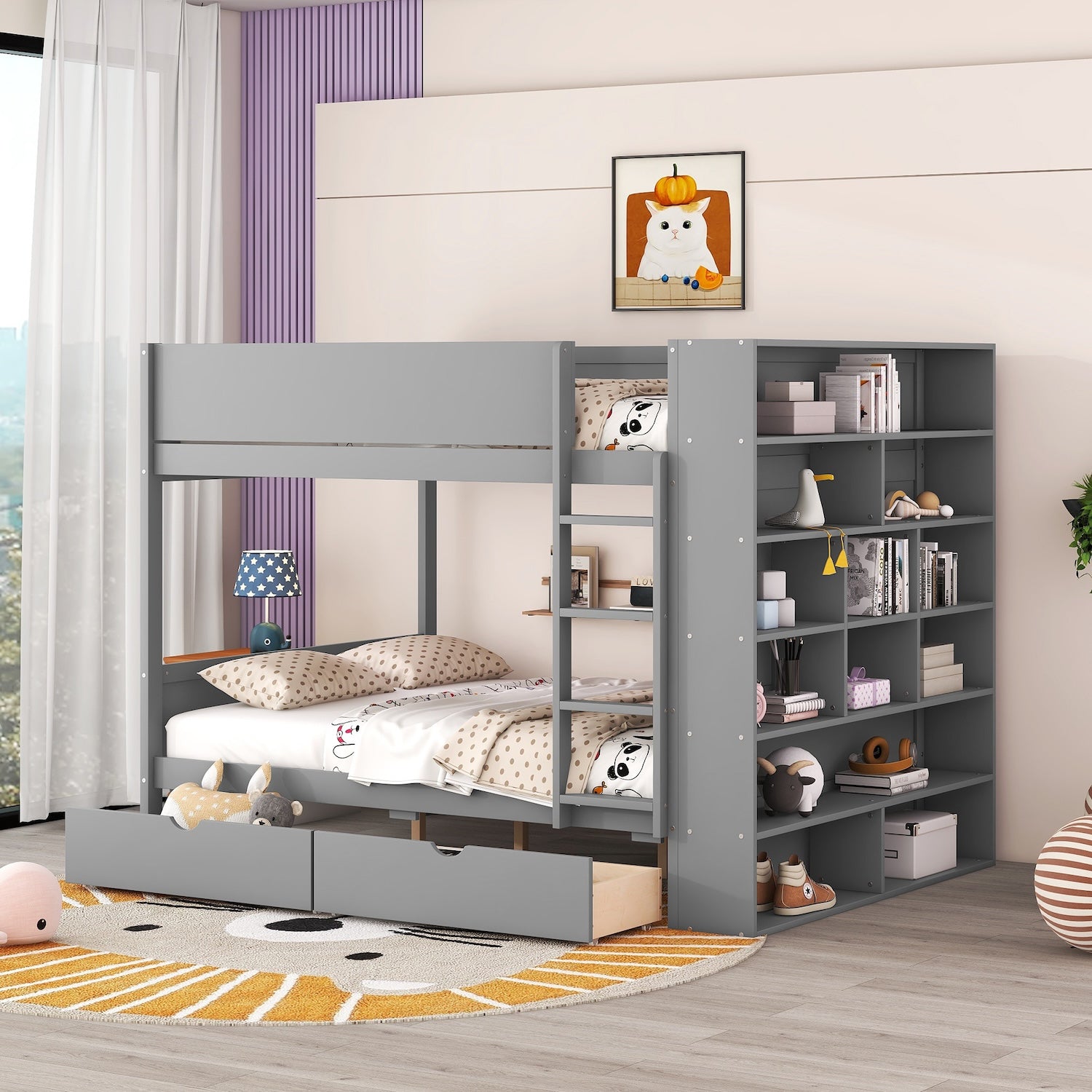 Gala Full over Full Bunk Bed with 2 Drawers & Cabinet - Gray