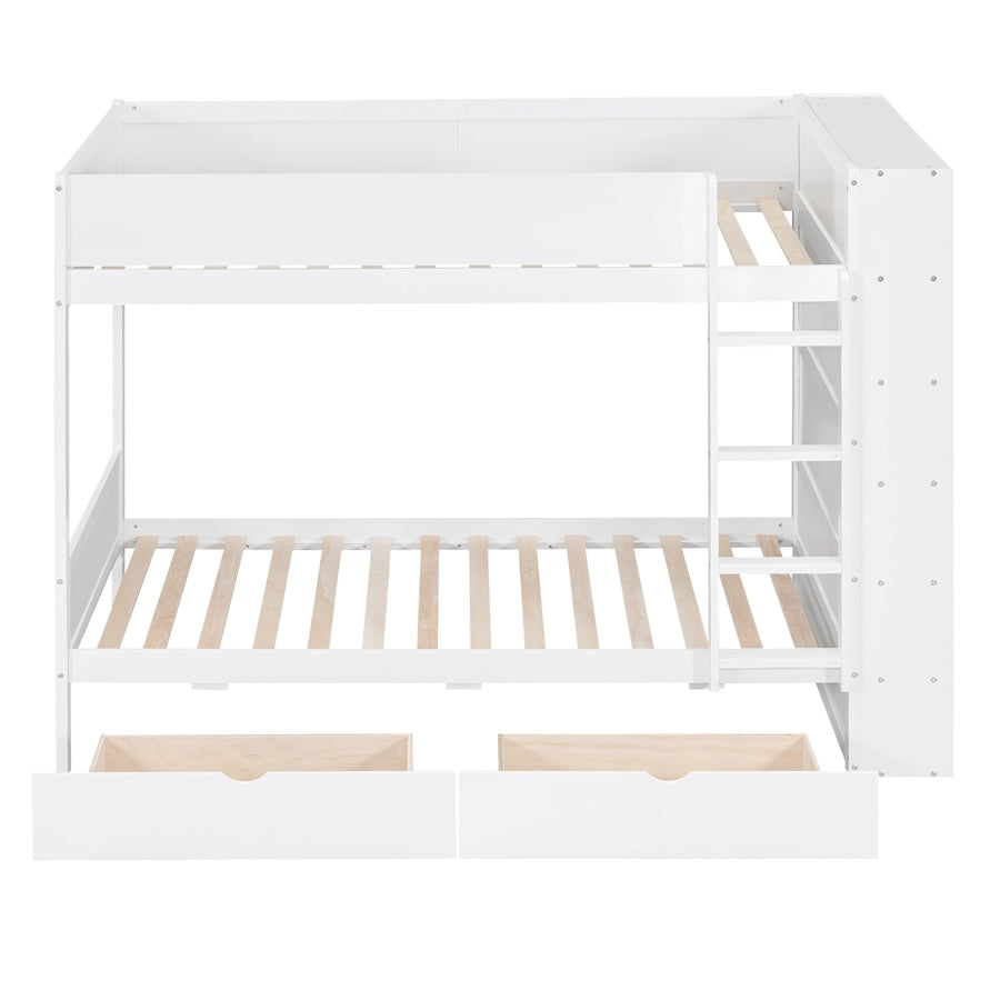 Gala Twin over Twin Bunk Bed with 2 Drawers & Cabinet - White
