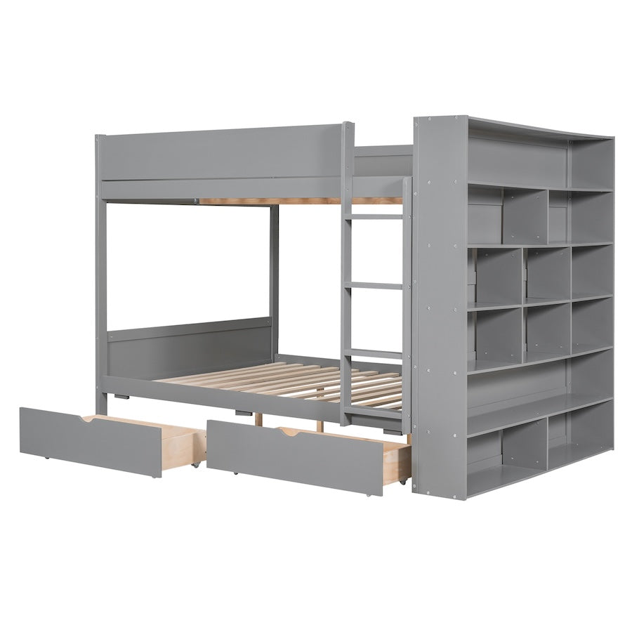 Gala Full over Full Bunk Bed with 2 Drawers & Cabinet - Gray