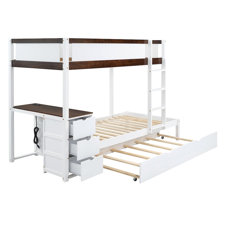 Verve Twin over Twin Bunk Bed with Storage & Desk - White & Walnut