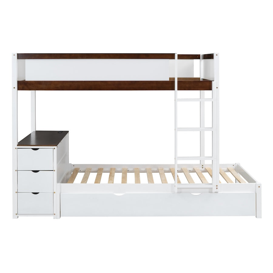 Verve Twin over Twin Bunk Bed with Storage & Desk - White & Walnut