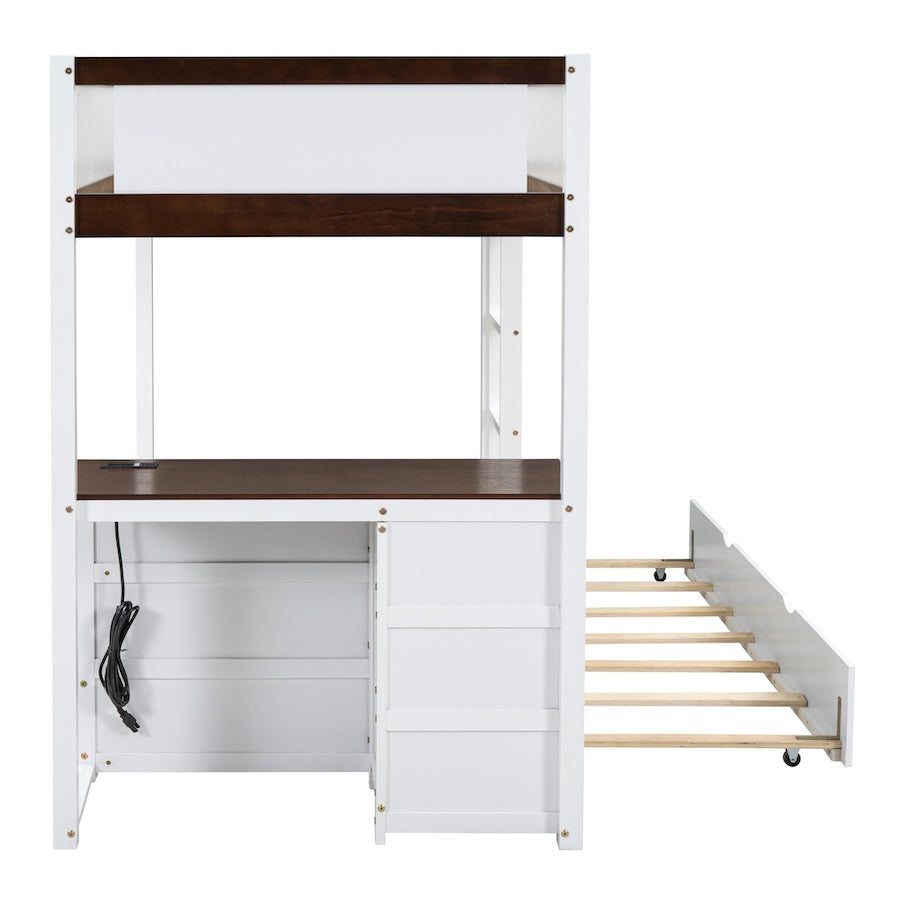 Verve Twin over Twin Bunk Bed with Storage & Desk - White & Walnut