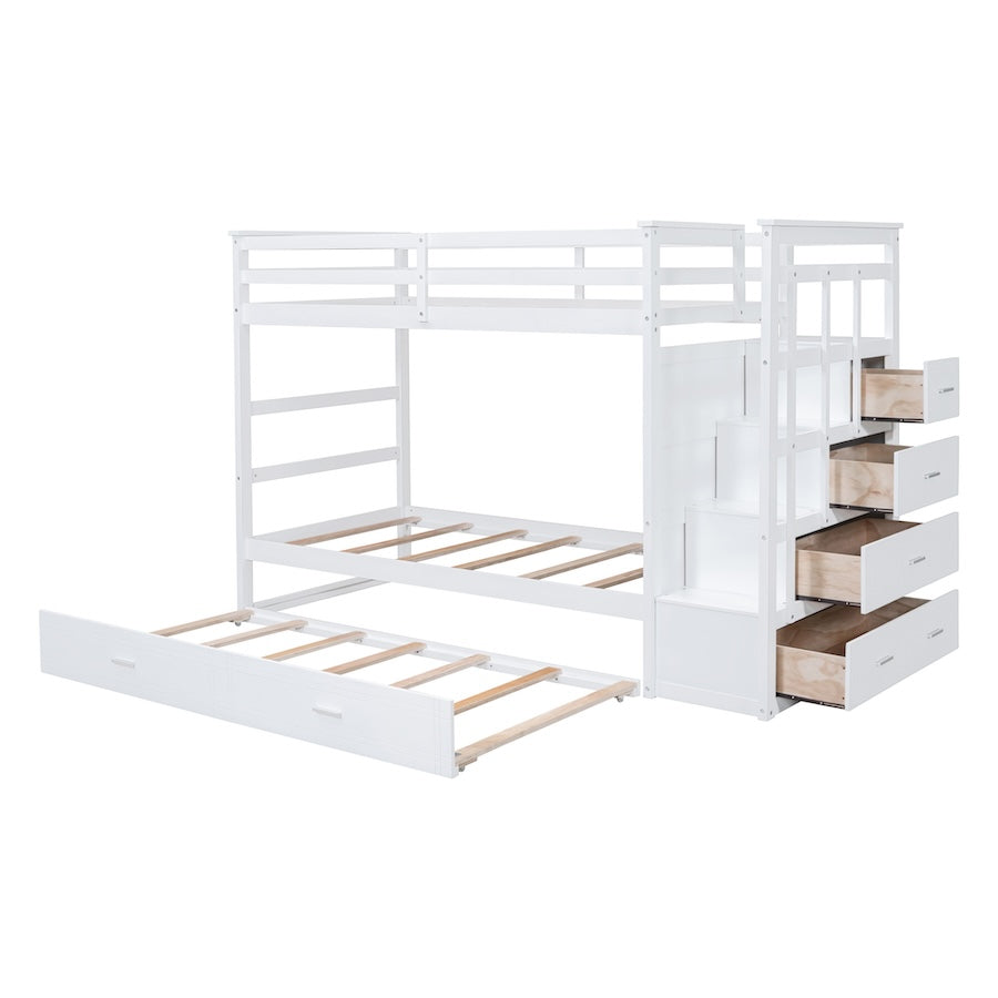 Odyssey Twin over Twin with 4-Drawer Staircase & Trundle - White