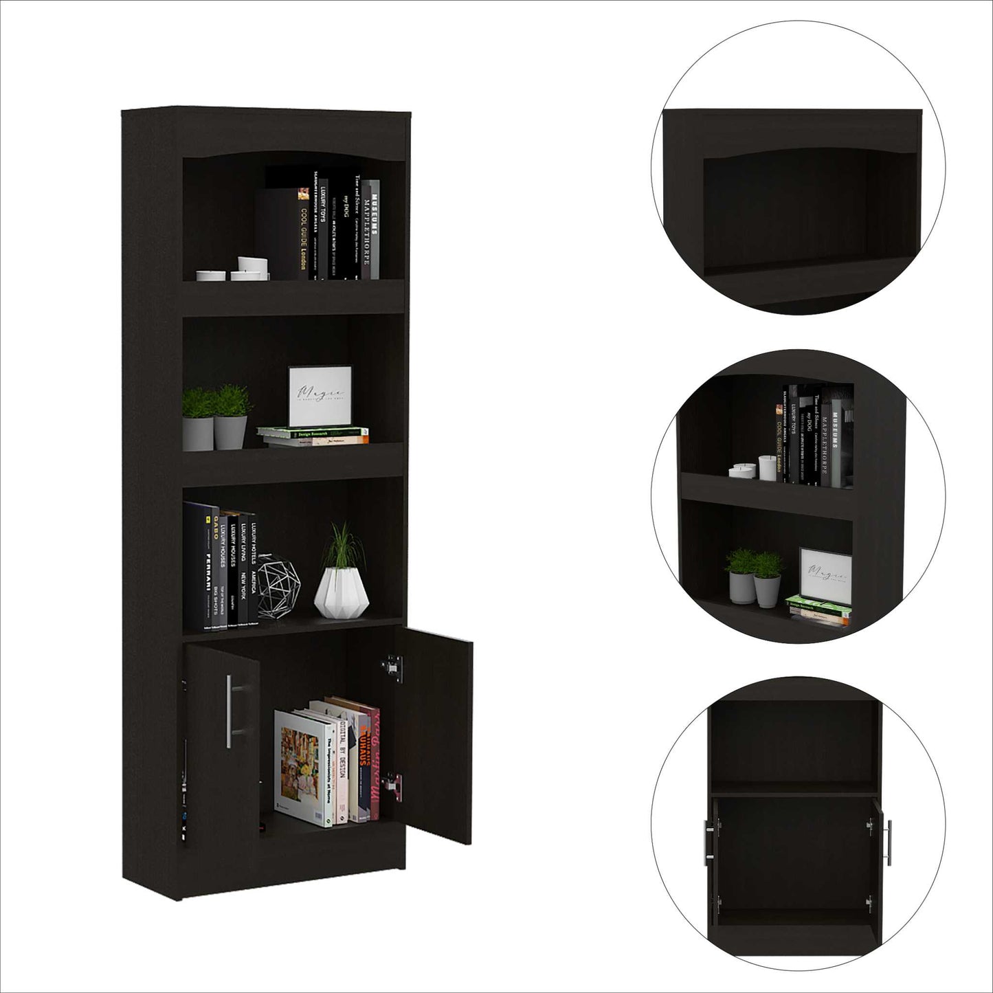 Durango 3-Shelf Double Door Bookcase - Black