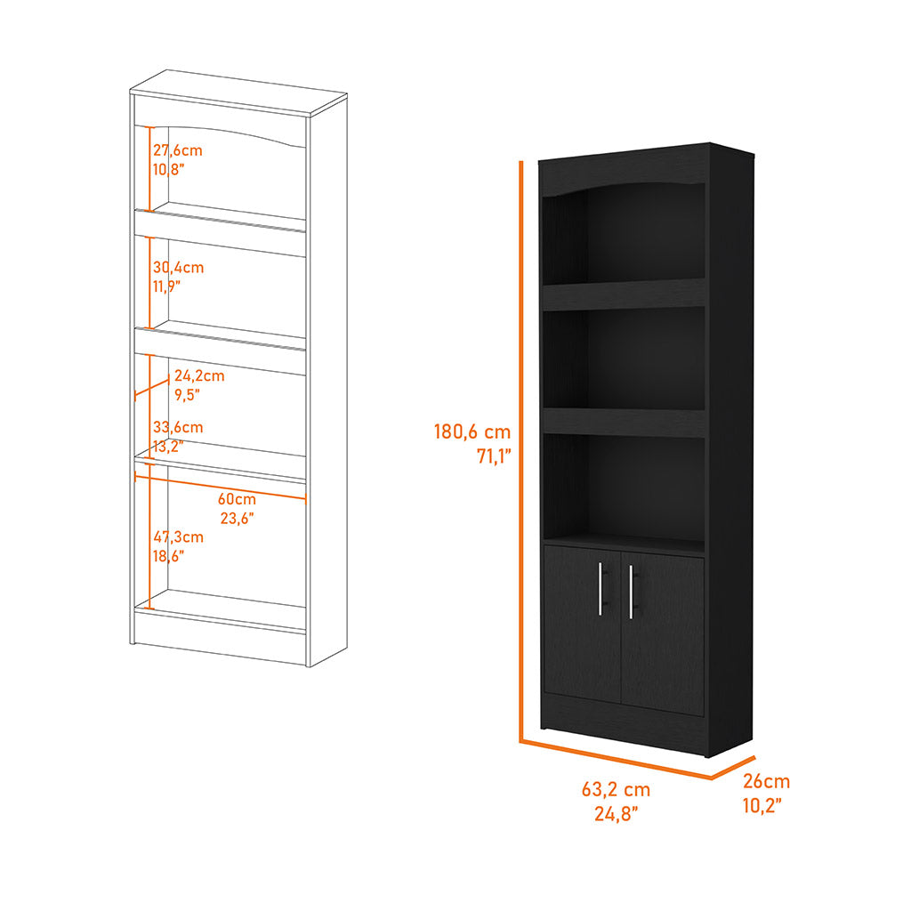 Durango 3-Shelf Double Door Bookcase - Black