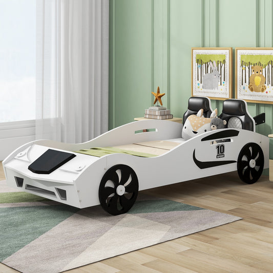 Aldin Twin Race Car Bed with Storage - White & Black